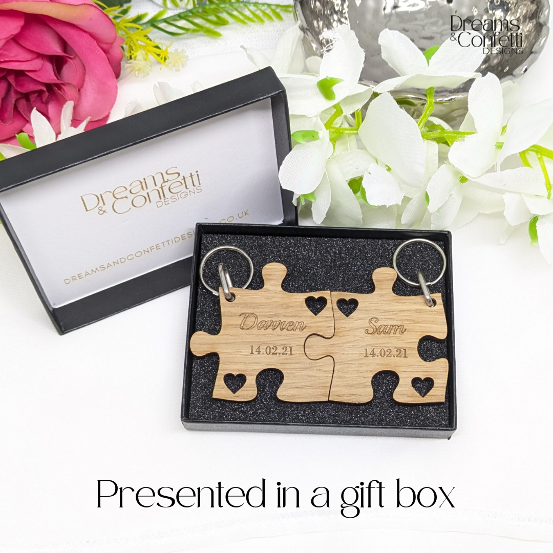 Couple's Personalised Jigsaw Puzzle Keyring Set