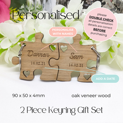 Couple's Personalised Jigsaw Puzzle Keyring Set