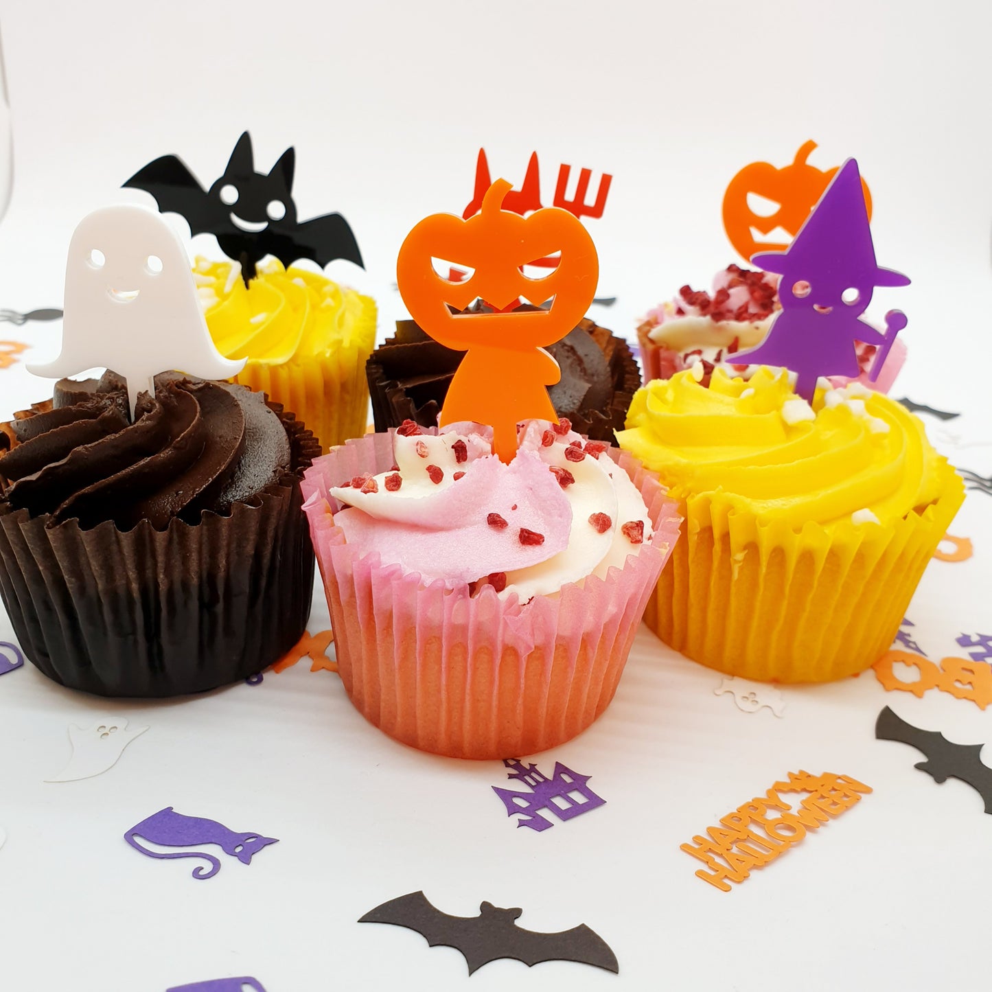 Cute Halloween Character Cupcake Toppers - Set of 6