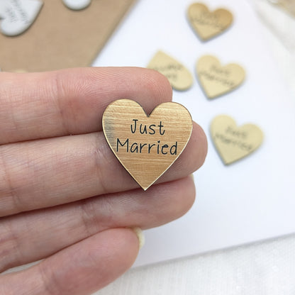 Just Married Hearts – Contemporary Table Confetti - Metallic Gold and Silver