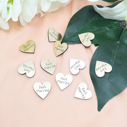 Just Married Hearts – Contemporary Table Confetti - Metallic Gold and Silver