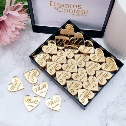 Personalised Hearts - Initials + Date, Mirror Acrylic