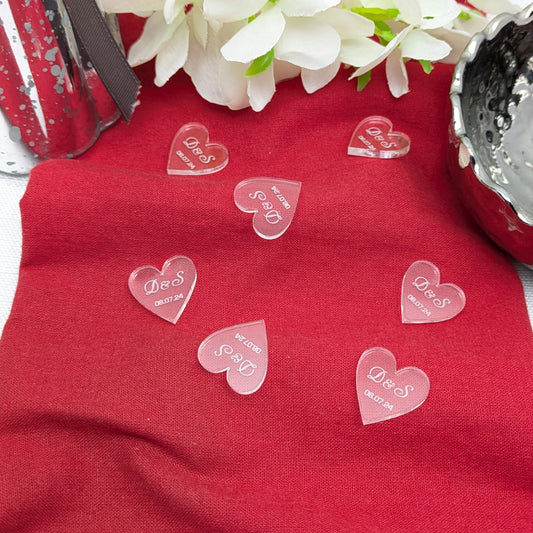 Personalised Clear Hearts – Initials + Date