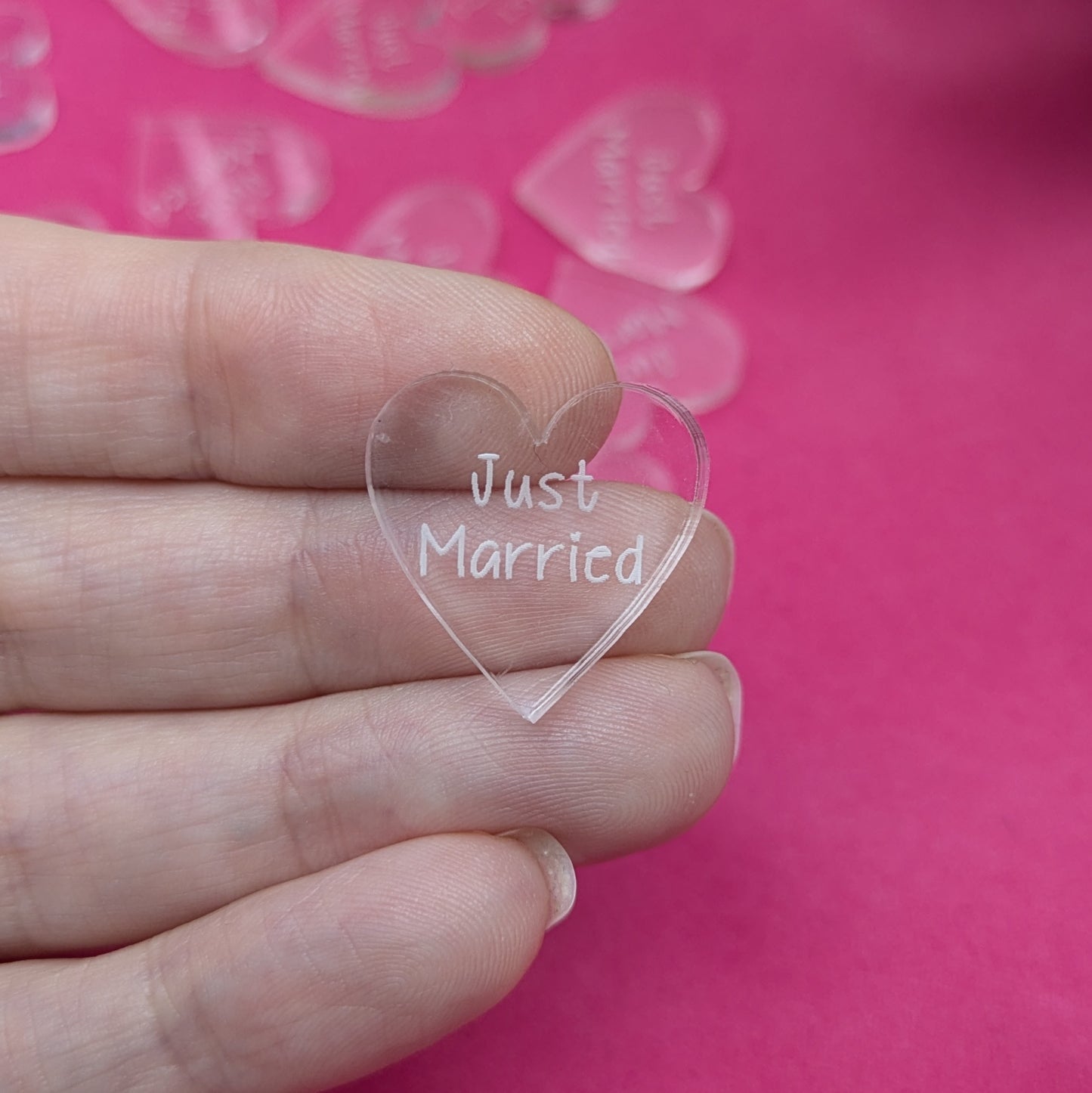 Just Married Hearts – Modern Table Confetti – Clear Acrylic