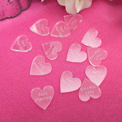 Just Married Hearts – Modern Table Confetti – Clear Acrylic