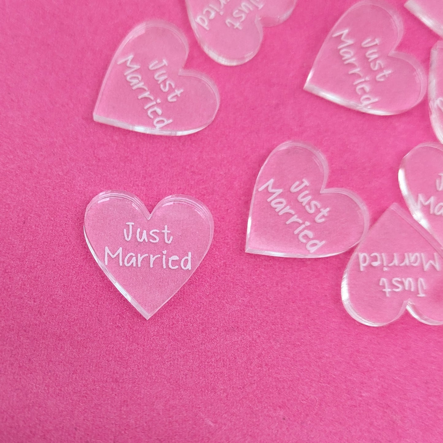 Just Married Hearts – Modern Table Confetti – Clear Acrylic