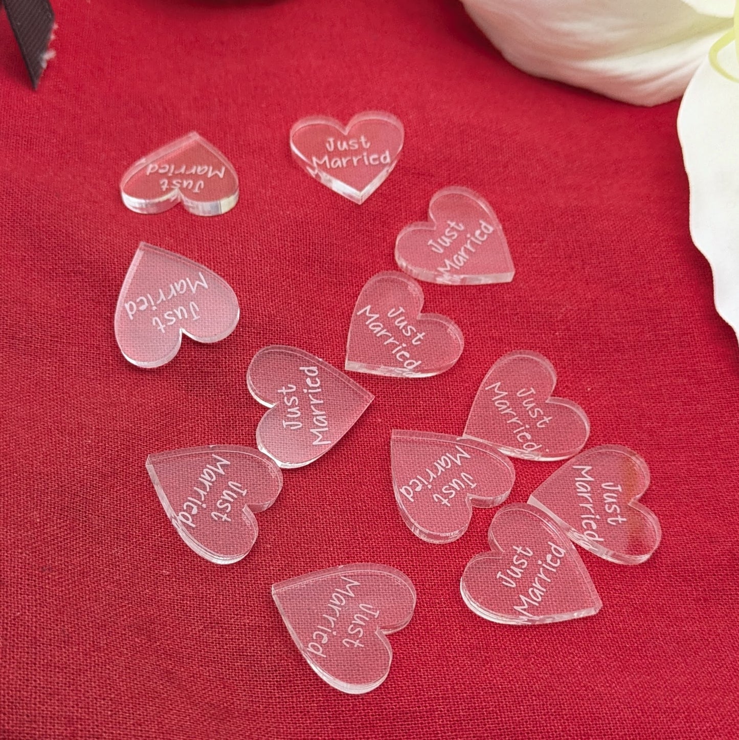 Just Married Hearts – Modern Table Confetti – Clear Acrylic