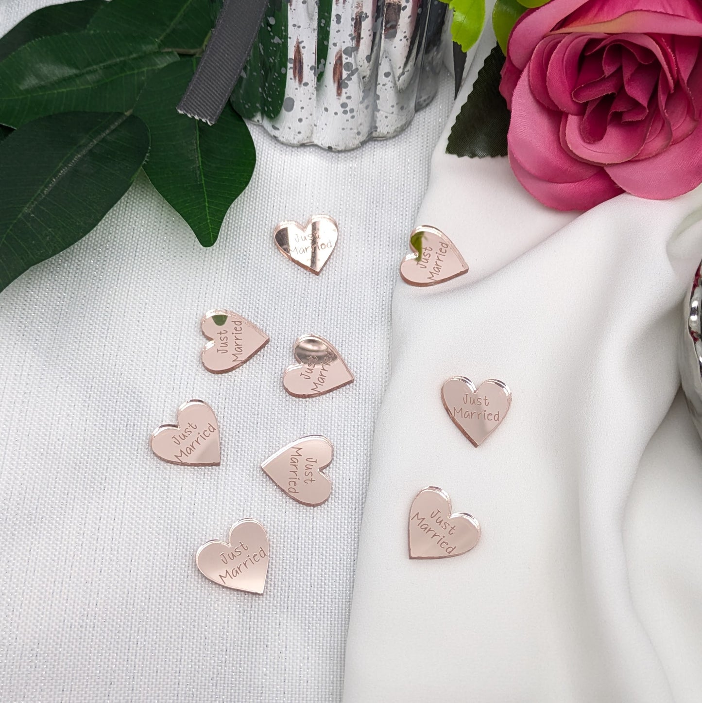 Just Married Hearts – Modern Table Confetti - Mirror Acrylic