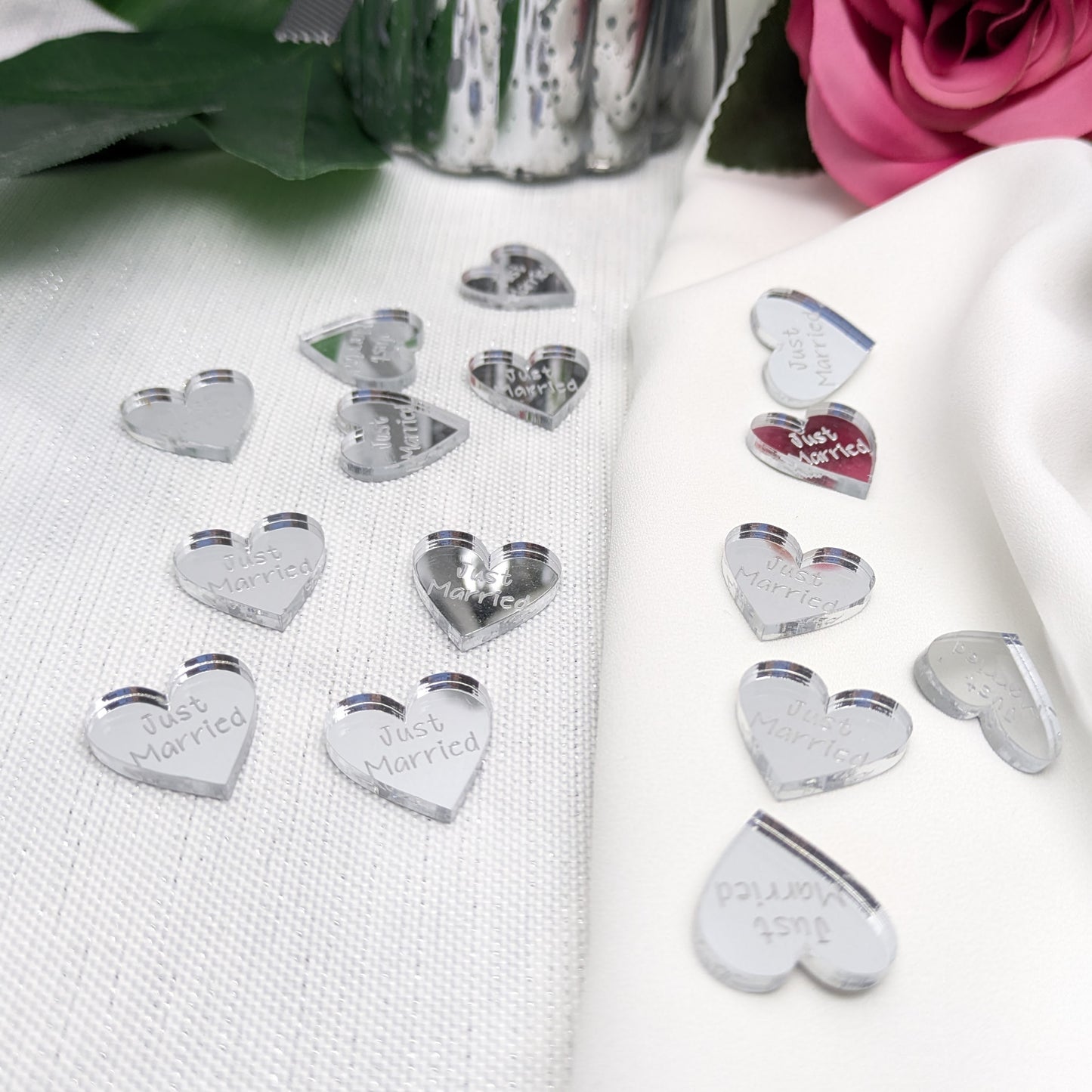 Just Married Hearts – Modern Table Confetti - Mirror Acrylic