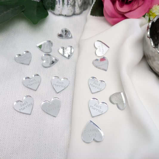 Just Married Hearts – Modern Table Confetti - Mirror Acrylic