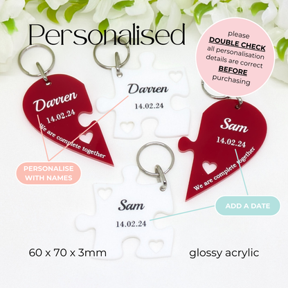 Couple's Personalised Jigsaw Puzzle Keyring Set