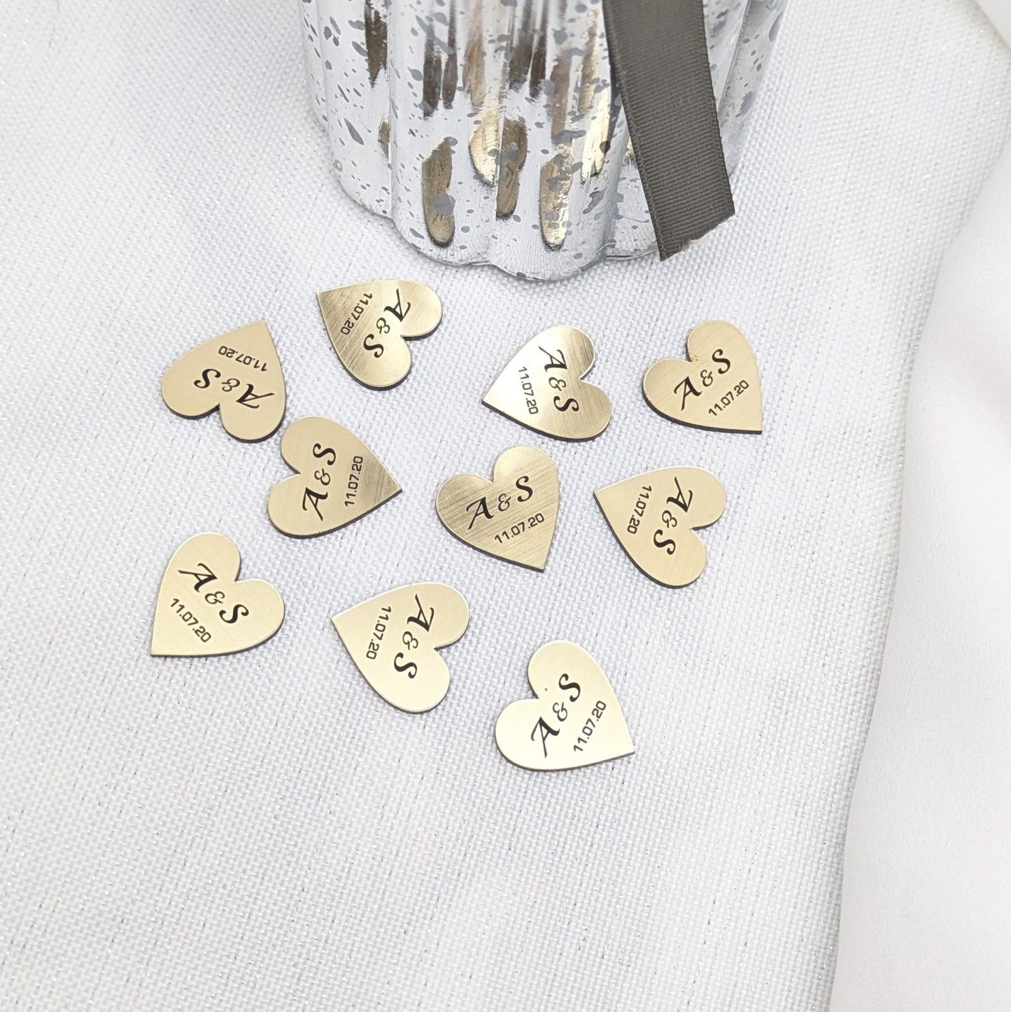 Personalised Hearts – Initials + Date, Metallic Gold + Silver