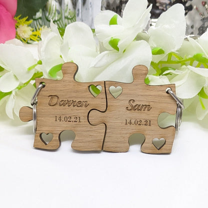 Couple's Personalised Jigsaw Puzzle Keyring Set