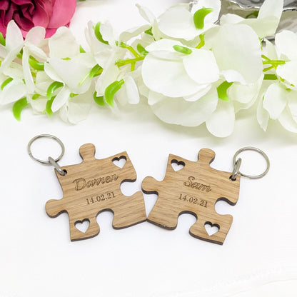 Couple's Personalised Jigsaw Puzzle Keyring Set