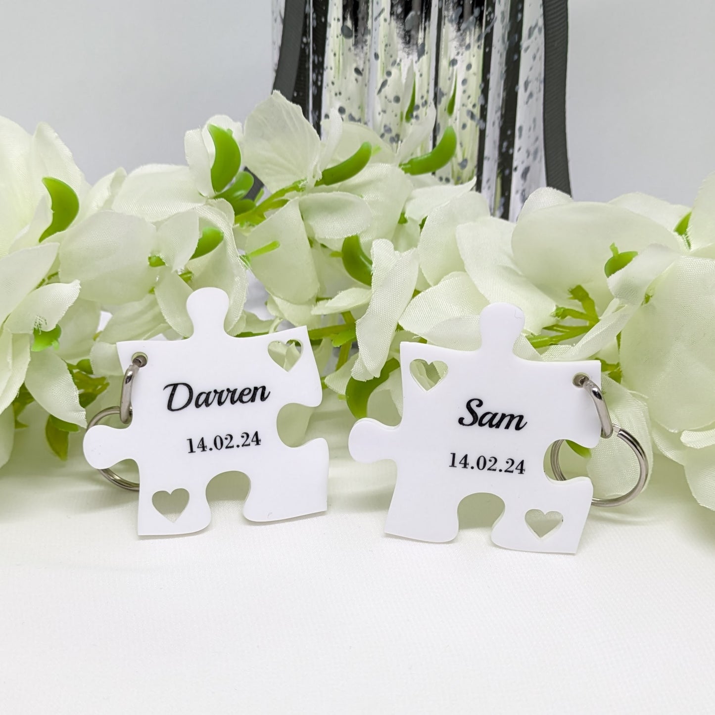 Couple's Personalised Jigsaw Puzzle Keyring Set