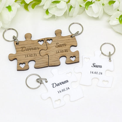 Couple's Personalised Jigsaw Puzzle Keyring Set