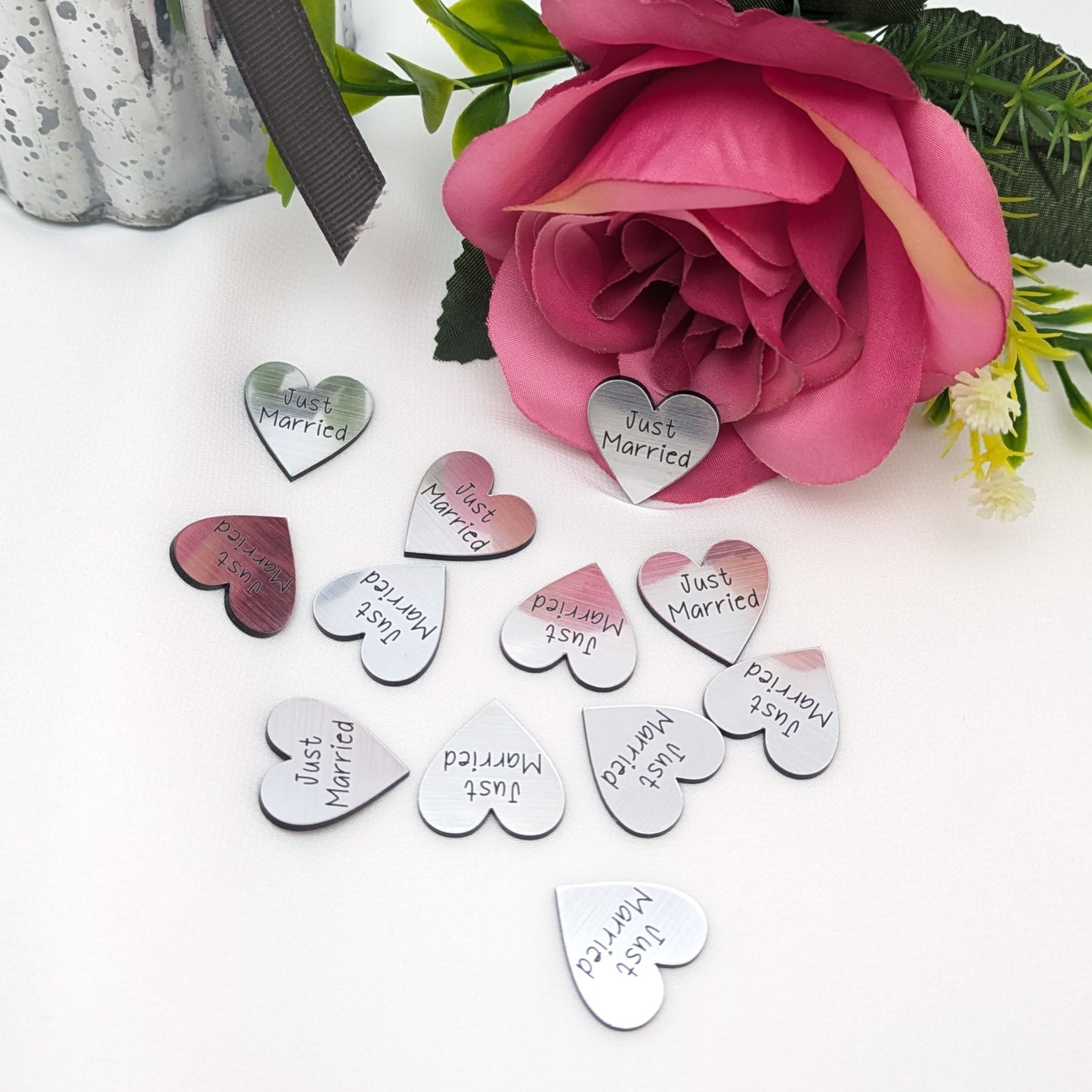 Just Married Hearts – Contemporary Table Confetti - Metallic Gold and Silver