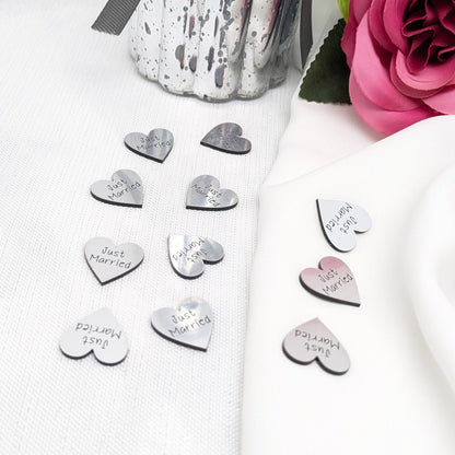 Just Married Hearts – Contemporary Table Confetti - Metallic Gold and Silver