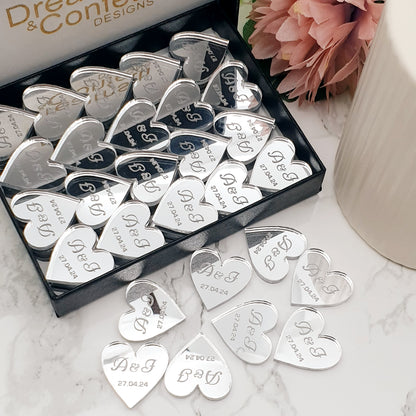 Personalised Hearts - Initials + Date, Mirror Acrylic