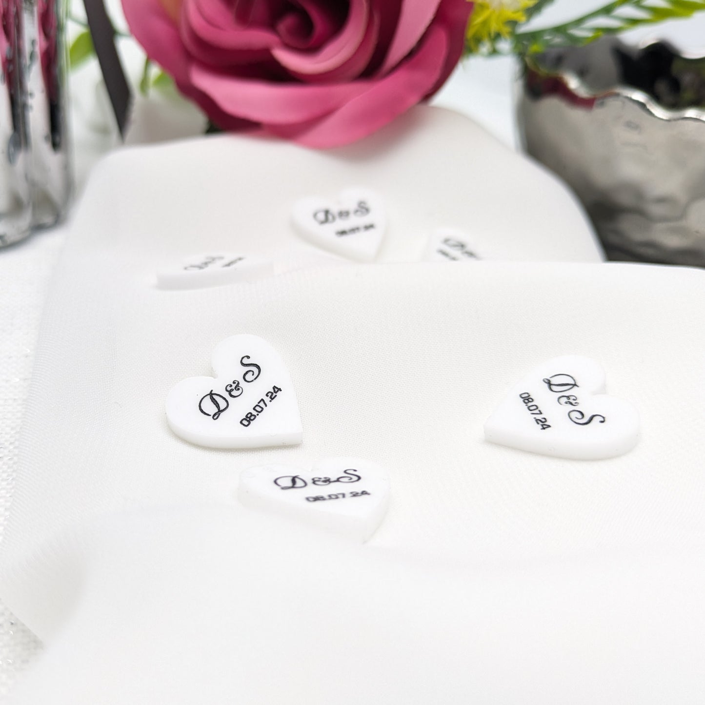 Personalised Hearts – Initials + Date, Black + White Table Confetti