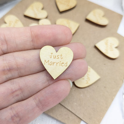 Just Married Wood Hearts – Rustic Table Confetti