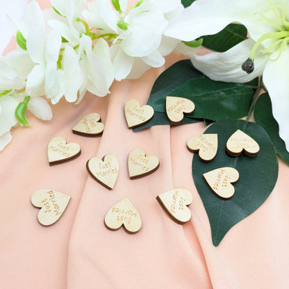 Just Married Wood Hearts – Rustic Table Confetti