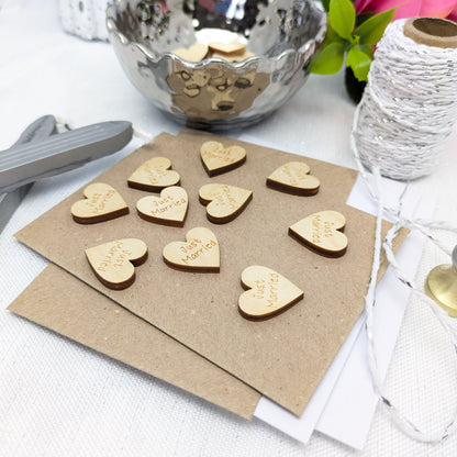 Just Married Wood Hearts – Rustic Table Confetti