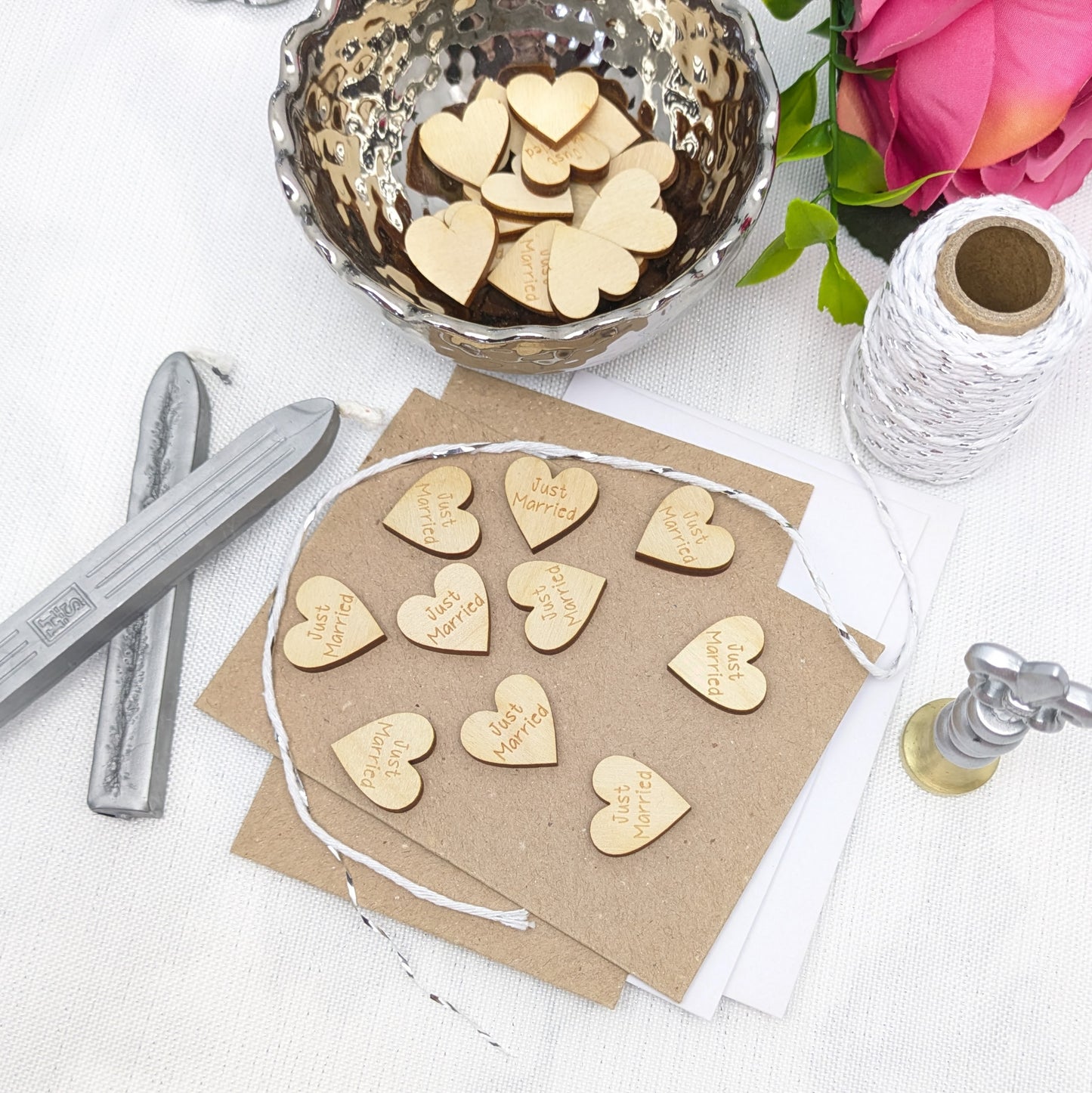 Just Married Wood Hearts – Rustic Table Confetti