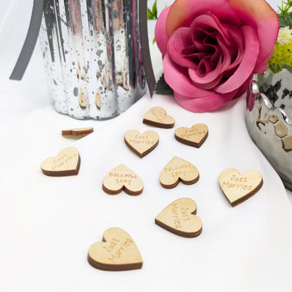 Just Married Wood Hearts – Rustic Table Confetti