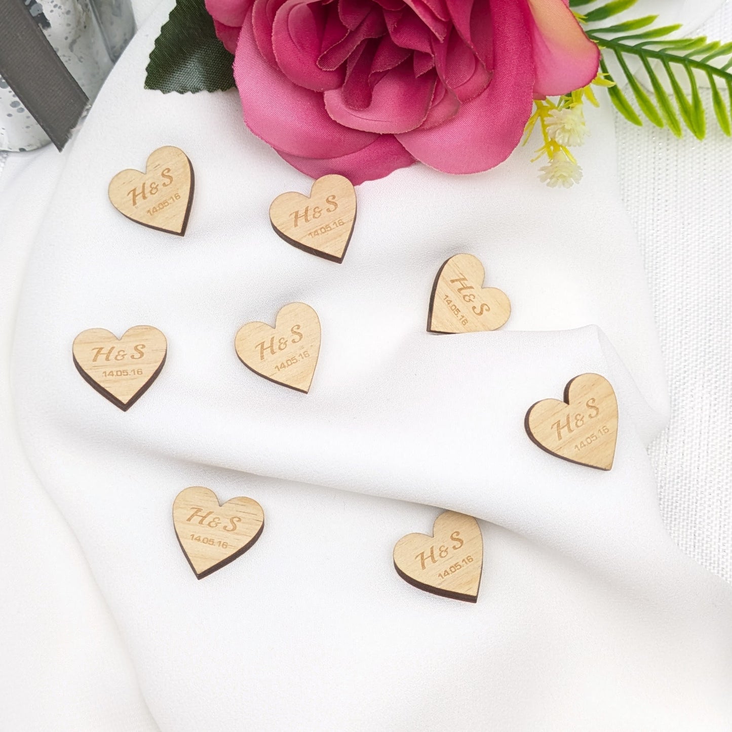 Personalised Wood Hearts – Initials + Date