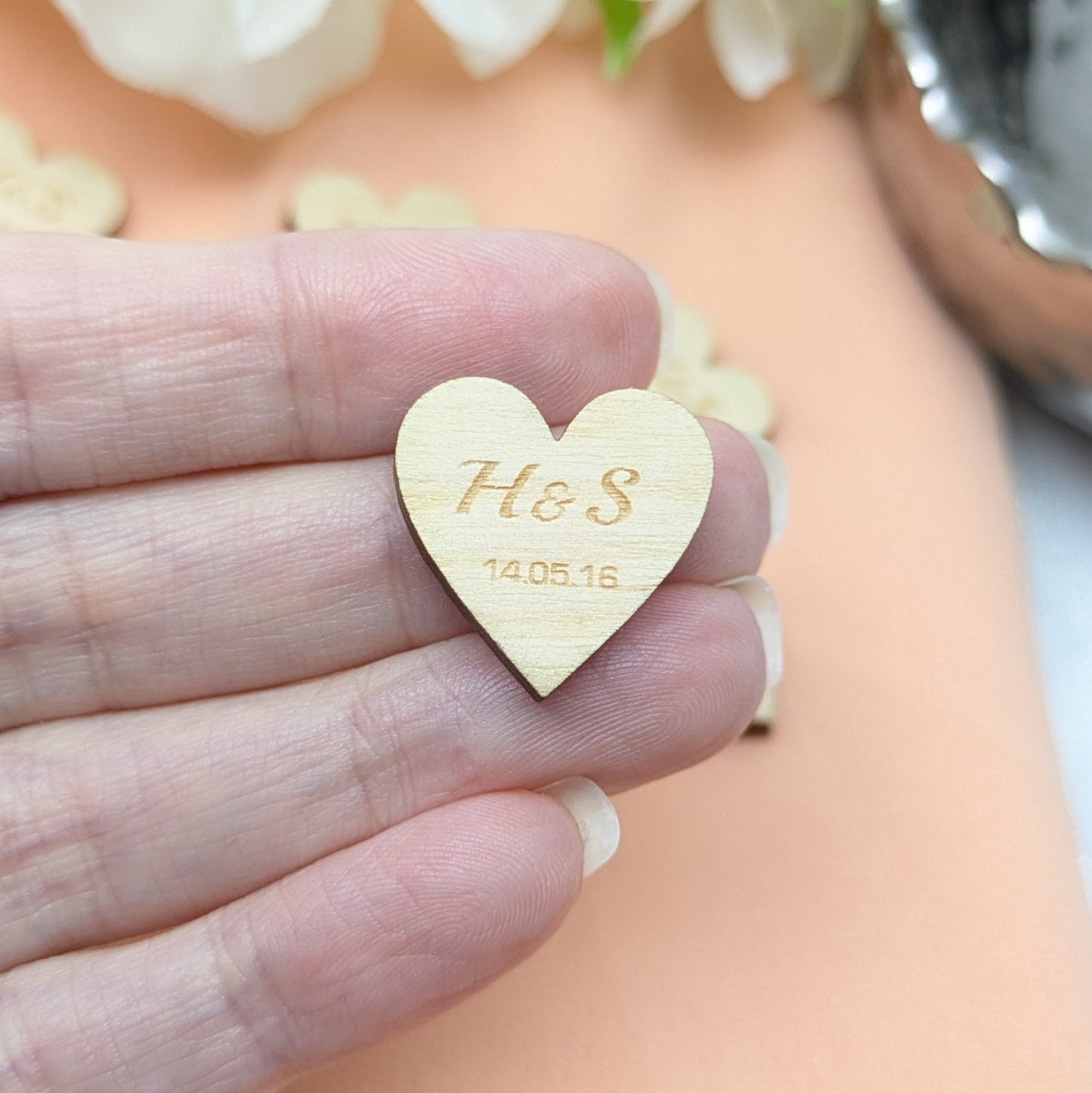 Personalised Wood Hearts – Initials + Date