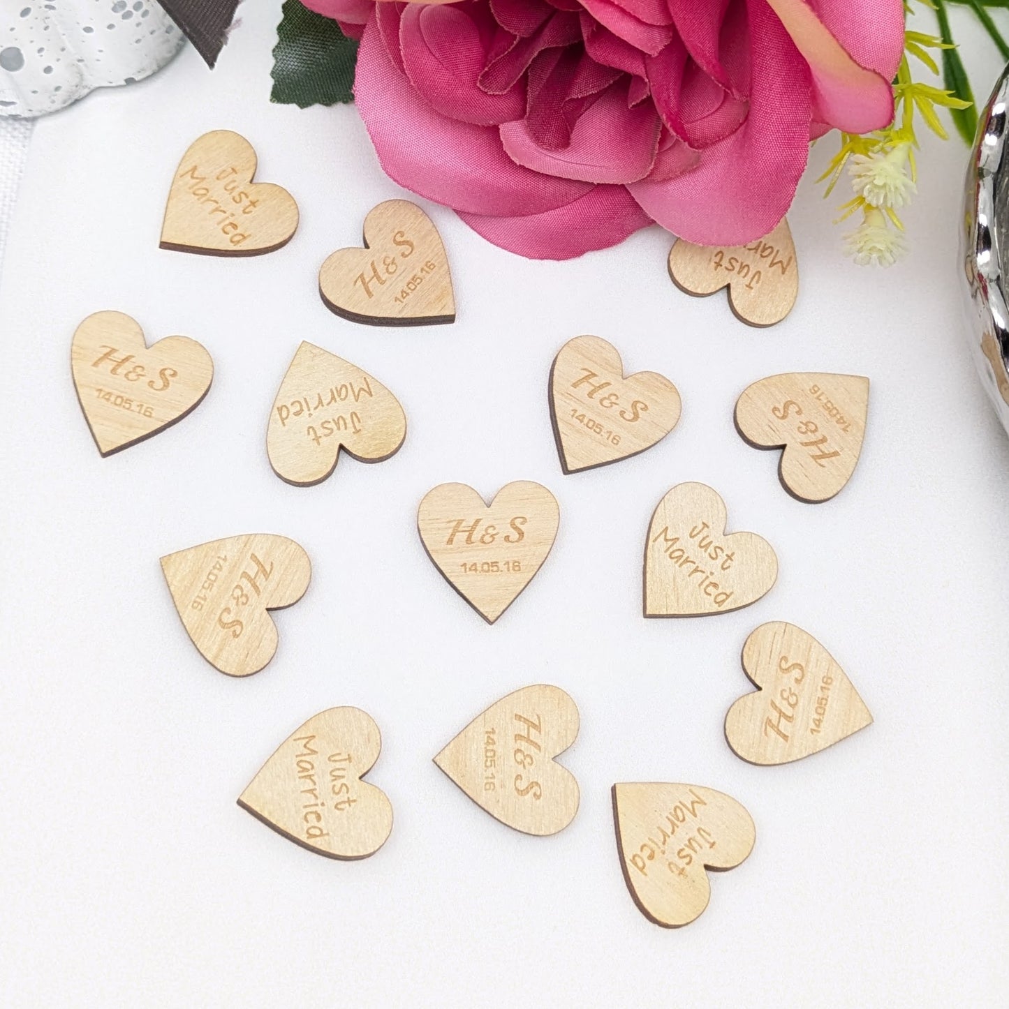 Personalised Wood Hearts – Initials + Date